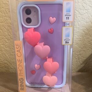 Ring Heart Design Phone Soft Case for iPhone 11/XR - Purple and Pink